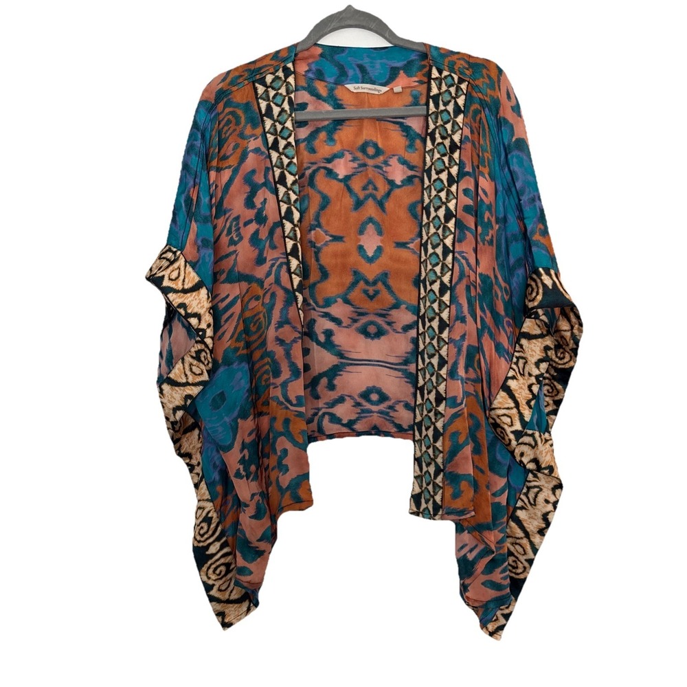Soft Surroundings Kimono Cardigan L/XL Ikat Boho Top Artsy Boxy Lagonlook Cover